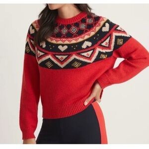 Marine Layer Archive Alpine Red Fair Isle Patterned Women's Sweater